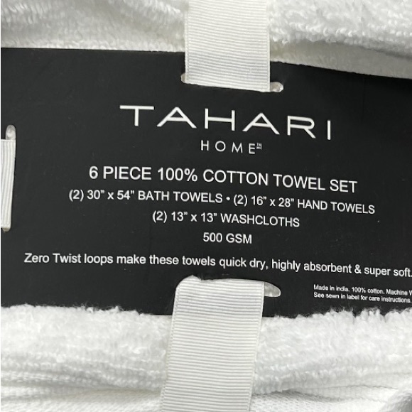 Tahari Bath Tahari 6 Piece White Bath Towel Set Zero Twist Cotton